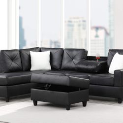 👏 Sectional w/ Drop Down and Storage Ottoman