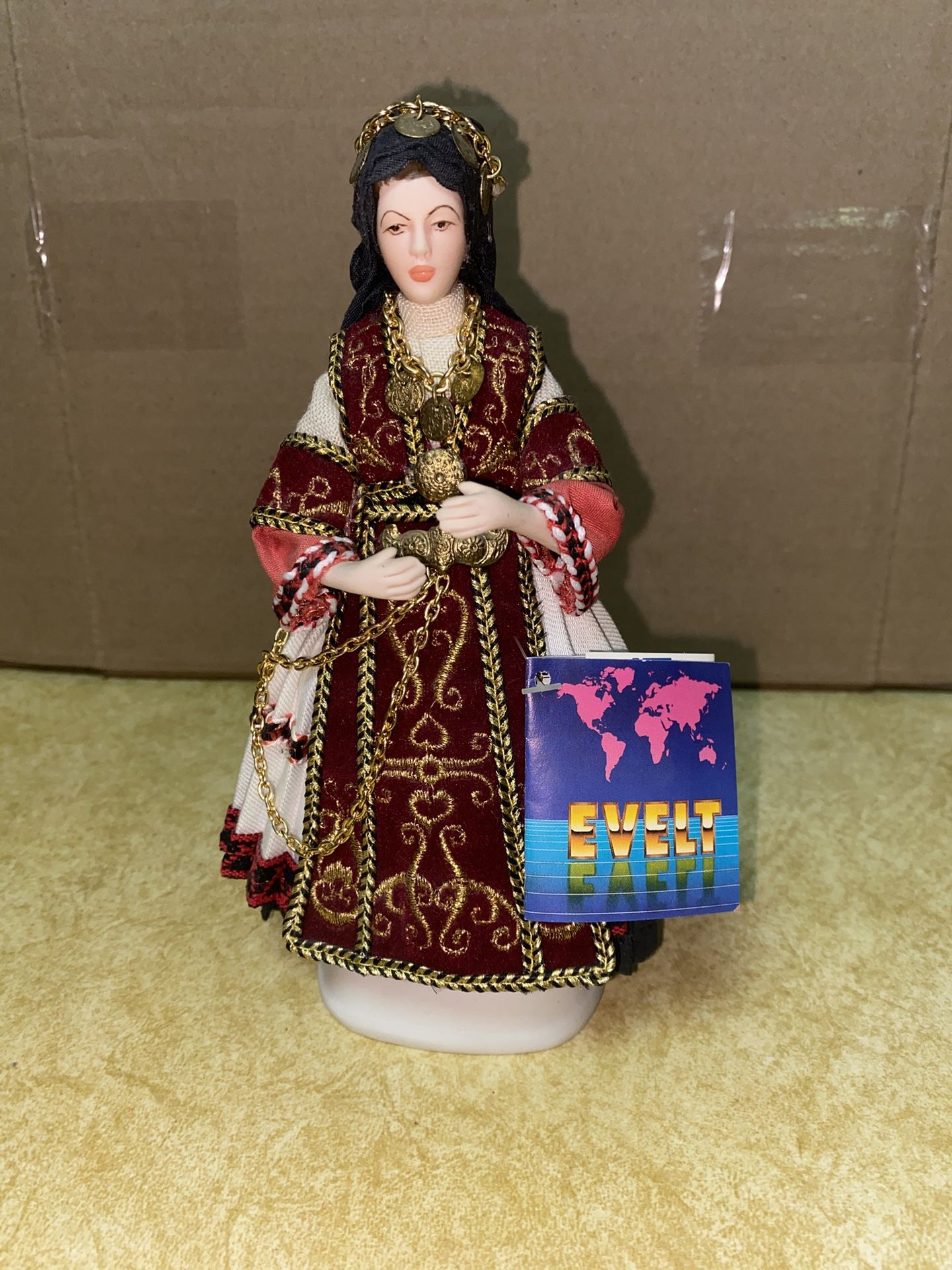 7.5 inch Vintage Evelt Handmade Greek Porcelain Doll 132 E Karaguna Imported From Greece