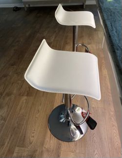 White Leather Contemporary Bar Stools Brand New