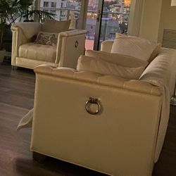 White Sofa And Armchair Set / 2 Pieces