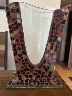 Mosaic Glass Vase with Red Tile Design