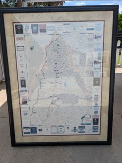 Framed map of Napa valley wineries