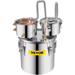 60* Alcohol Still, 5 Gallon, Stainless Steel Alcohol Distiller with Copper Tube & Build-in Thermometer & Water Pump, Double Thumper Keg Home Brewing K