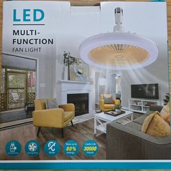 Mini Ceiling Fan Light Socket with Remote Control, 3 Colors 3000K-6500K Dimmable LED Light Bulb E26 , brand new
