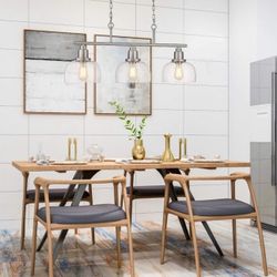 EAPUDUN 3-Light Kitchen Island Light, Farmhouse Pendant Lighting for Dining Room Pool Table Ceiling Light, Brushed Nickel Finish with Clear Glass, PDA