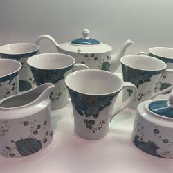 Vintage Tea Pot Set by 222 Fifth - Eliza Teal 6cps 1 teapot 1 creamer 1 sugar 