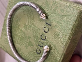 David Yurman silver Cable Cuff Bracelet with Stone Ends