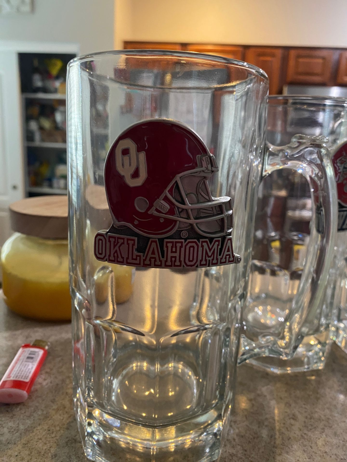 Glass Beer Stein NCAAF College Football Pewter Collectible