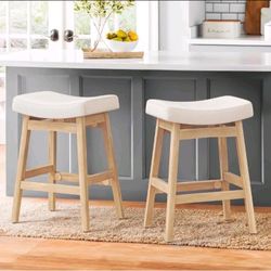 Dycanpo Saddle Seat Counter Height Bar Stools, Set of 2 for Kitchen and Dining, 24in, Cream Color Fabric