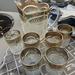 Vintage  Glass Pitcher Set 