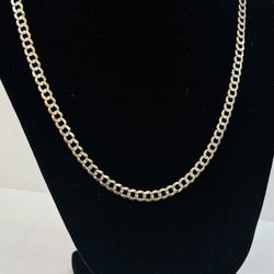 14k yellow gold Cuban /curb link chain necklace, two-tone, diamond cut, 5mm, 22" long, weights 12.9 grams!