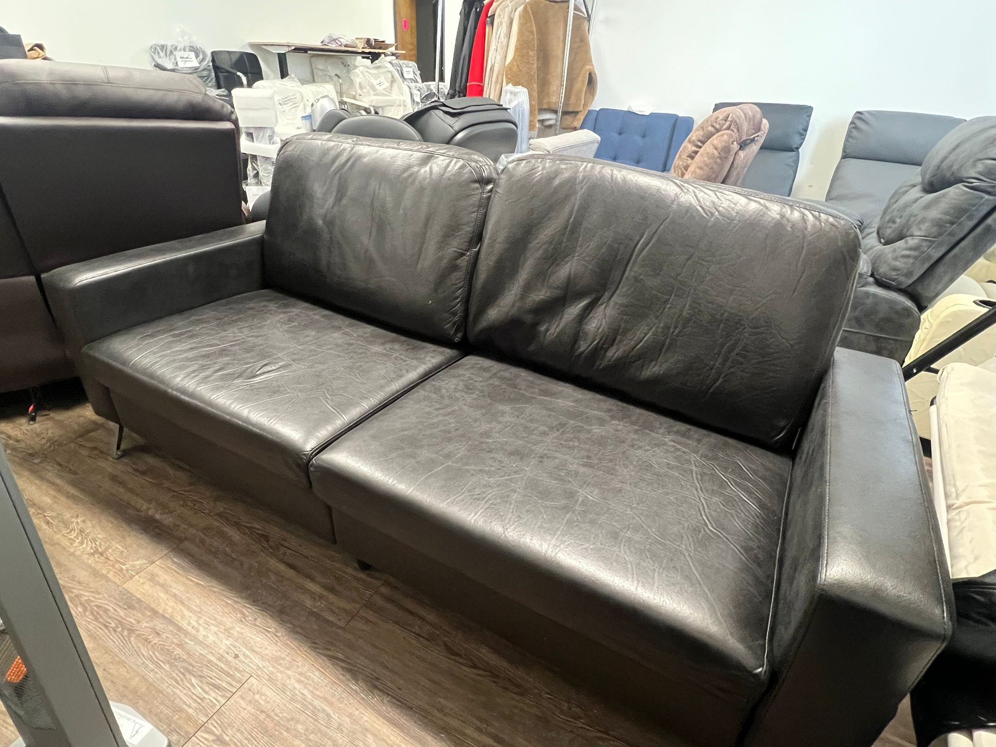 New Leather Sofa Couch, Faux Leather Couch 79" Wide, Mid Century Modern Couches for Living Room, Grey Leather Sofa Couch, Grey