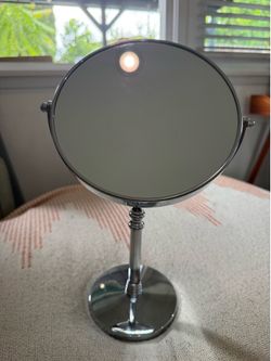 Dual Sided Magnifying Makeup Mirror, 8.5" Diameter, Brushed Chrome, Portable