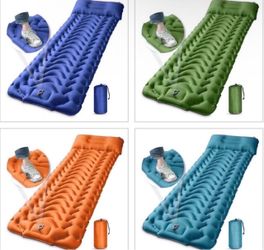 Camping Sleeping Pad, Extra Thickness 4 Inch Inflatable Sleeping Mat with Pillow Built-in Pump, Compact Ultralight Waterproof Camping Air Mattress for