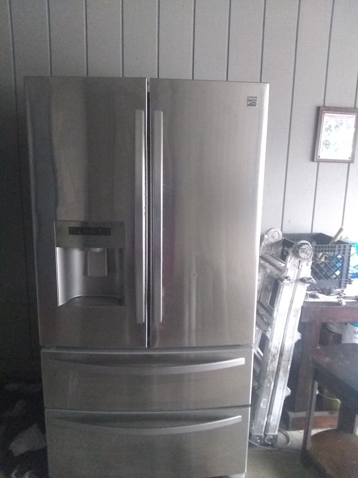 Kenmore double door refrigerator with double drawer freezer and ice maker