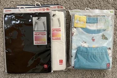 12M UNIQLO Heattech 2 Tshirts & Pajama+shark T-shirt .