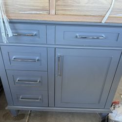 Blue Vanity has cosmetic damage - no top - 35in W x 21in D 