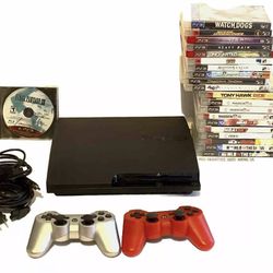 Playstation 3 PS3 Slim 320GB Bundle CECH-3001B 22 Games, Controllers, Power Cord