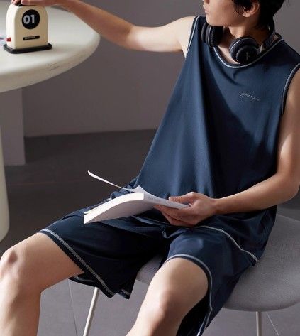Sleepwear Men's Summer Modal V-Neck Tunic Sleeveless Shorts Homewear Men's Lightweight Loose Large Size Cool Feeling