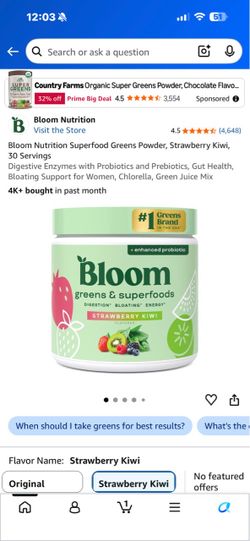 Bloom Nutrition Greens & Superfoods Strawberry Kiwi