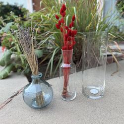 3 Glass Flower Vases