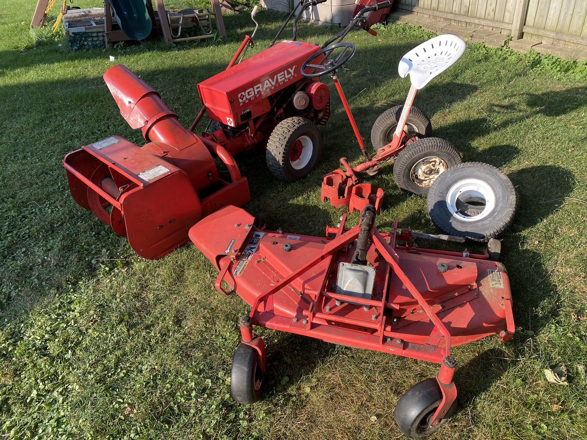 Gravely Professional 12 Tractor 50” Mower Deck, Snow Blower & Steering Sulky