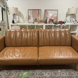 Camel Faux Leather-Futon Sofa Bed and Couch Sleeper,