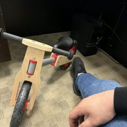 Wooden Toddler Balance Bike – No Pedal Training Bike (Red & Natural)