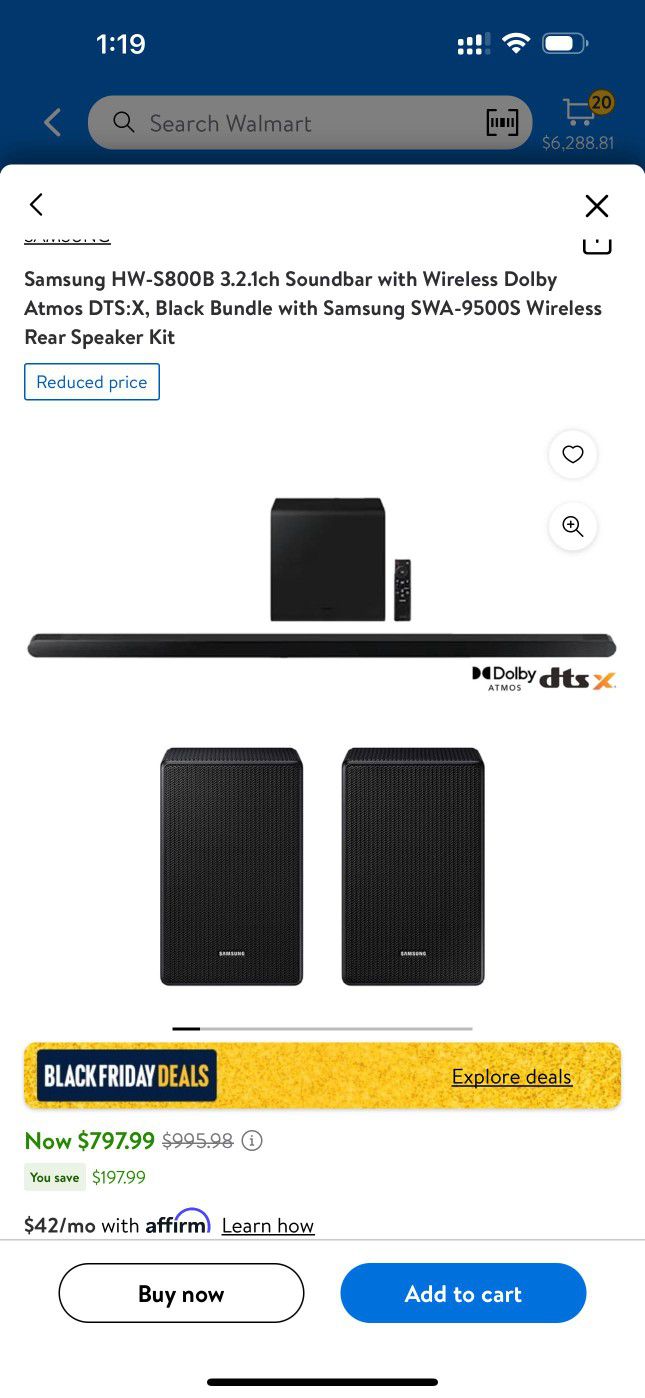 Samsung HW-s8008 3.2inch Soundbar with wireless Dolby Atmos DTSX Black bundle with Samsung swa-9500s wireless rear speaker kit