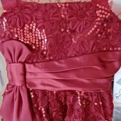 NEW Girls Size 8 Deep RED Floral and Sequins Design with Satin Bow Dress
