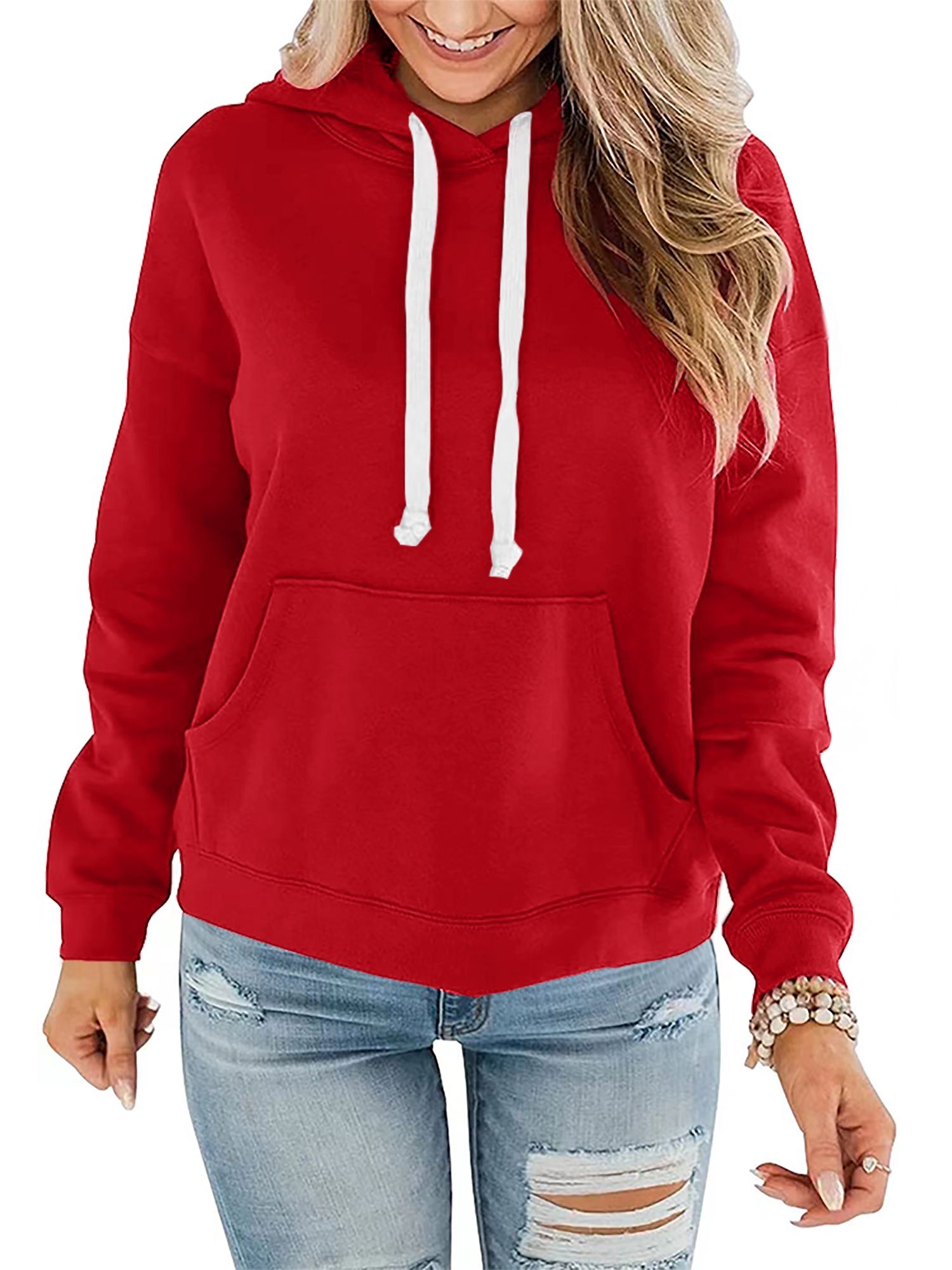 Women’s Casual Solid Hoodies Classic Long Sleeve Loose Sweatshirts Crew Neck Lightweight Pullover Tops with Pockets
