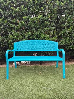 Steel Garden Bench Patio Color: Blue 