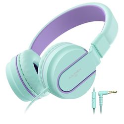 Kids Headphones, AILIHEN I35 On-Ear Headphones for School, 93dB HD Mic Stereo Headphone for Kid Girls Children, Foldable Wired 3.5mm for Chromebook, L