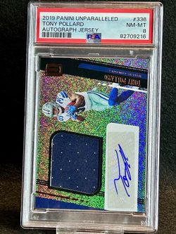 2019 Unparalleled 💥 Tony Pollard 💥 Auto Jersey PSA 8 NM-MT 💎 - Dallas Cowboys / Tennessee Titans