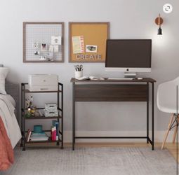 Ameriwood Home Baylor Desk with Rolling Cart in Walnut/Black