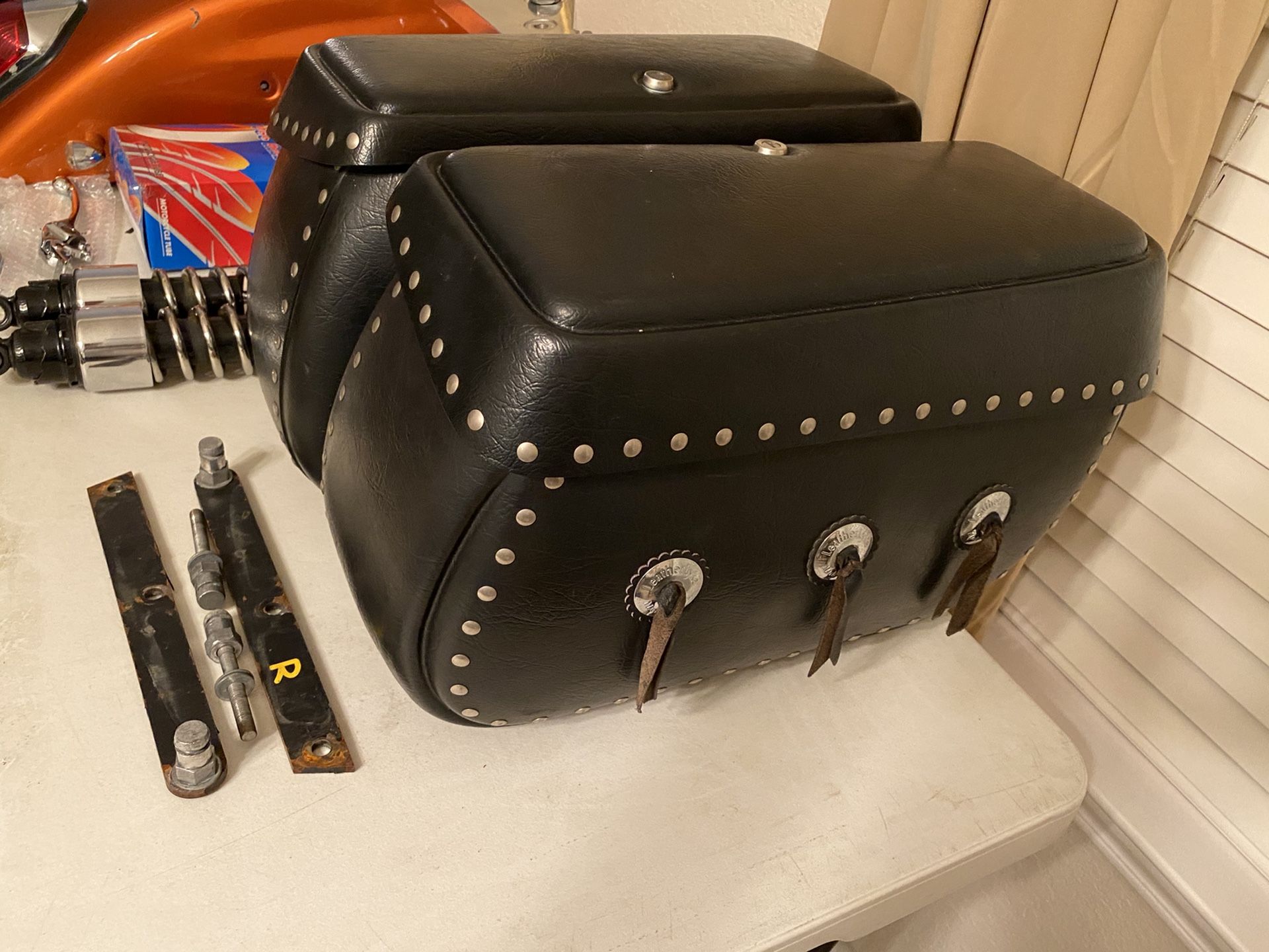 Leather like hard saddle bags