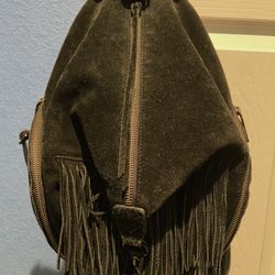 Rebecca Minkoff Julian Mini Fringe Black Suede Leather Backpack 