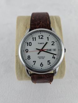 Timex Indiglo Men's Watch T20041 Day Display WR 30M Genuine Brown Leather Band Working