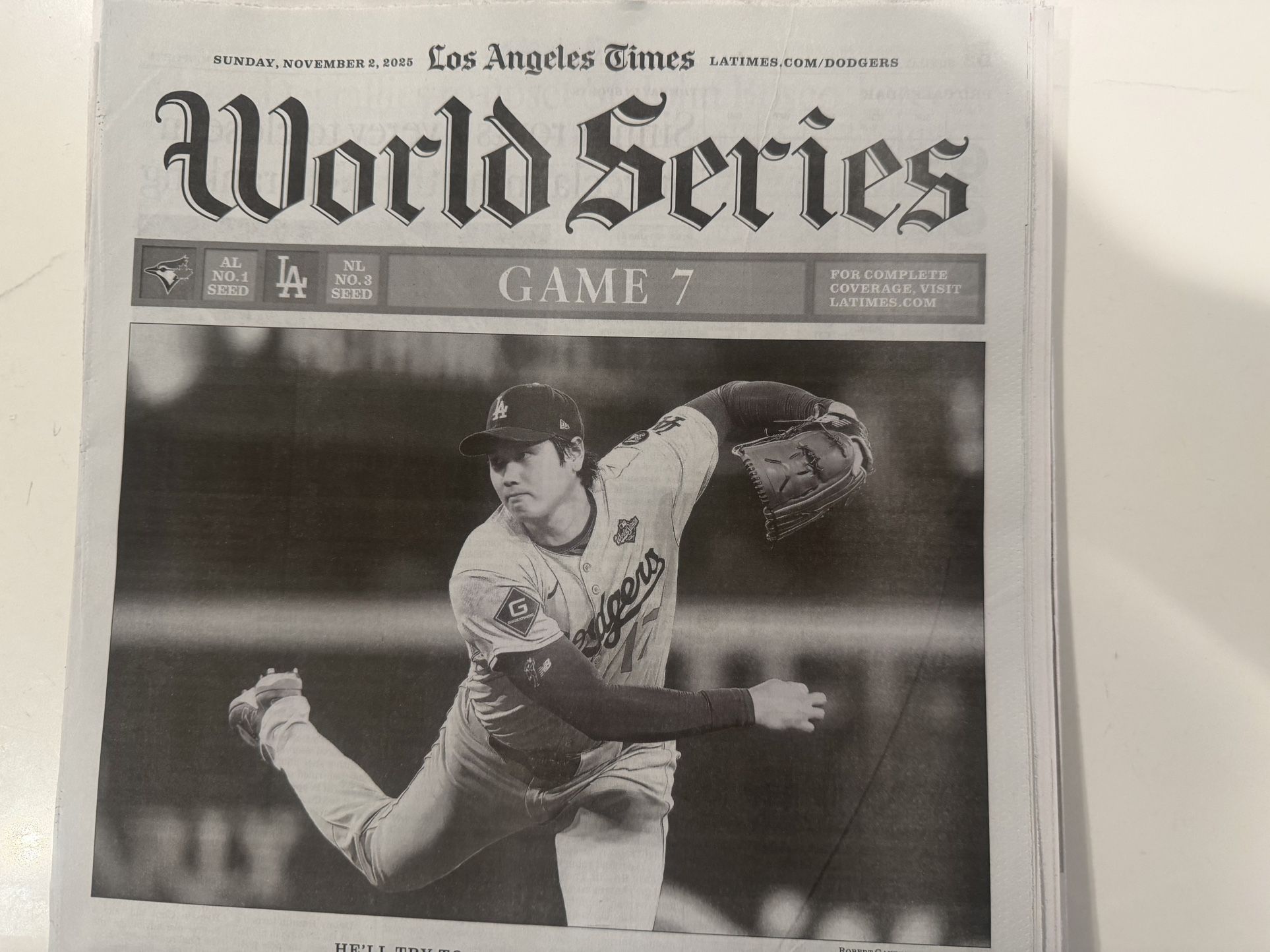 LA Times World Series Newspaper Game 7 
