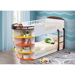 White Twin Ship Bunk Bed with Storage Shelves (No credit needed)