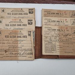 WWII War Ration Books(6) with stamps in leather case Rockford family
