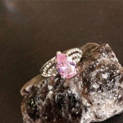Sterling silver Plated faux pear cut pink sapphire pink ice cubic zirconia ring size 10