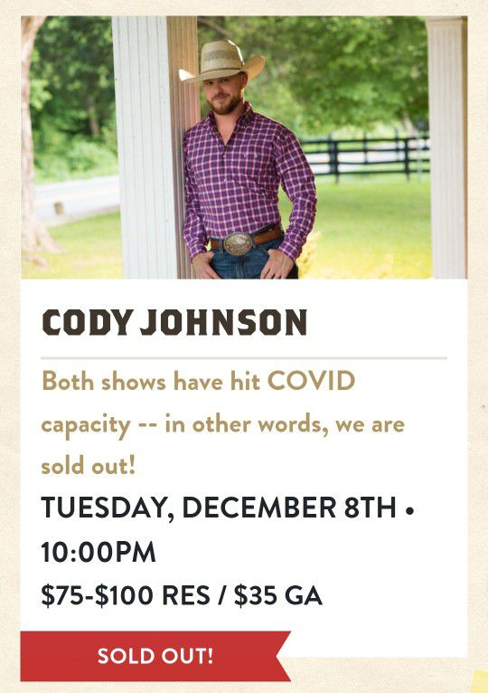 Cody JOHNSON Live at Billy Bobs 10/8/20