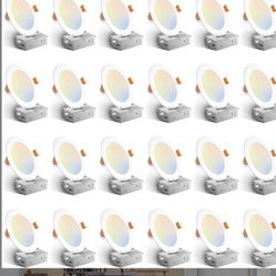 Amico 24 Pack 6 Inch 5CCT Ultra-Thin LED Recessed Ceiling Light with Junction Box, 1050LM Brightness, Dimmable Canless Wafer Downlight, 12W, ETL&FCC