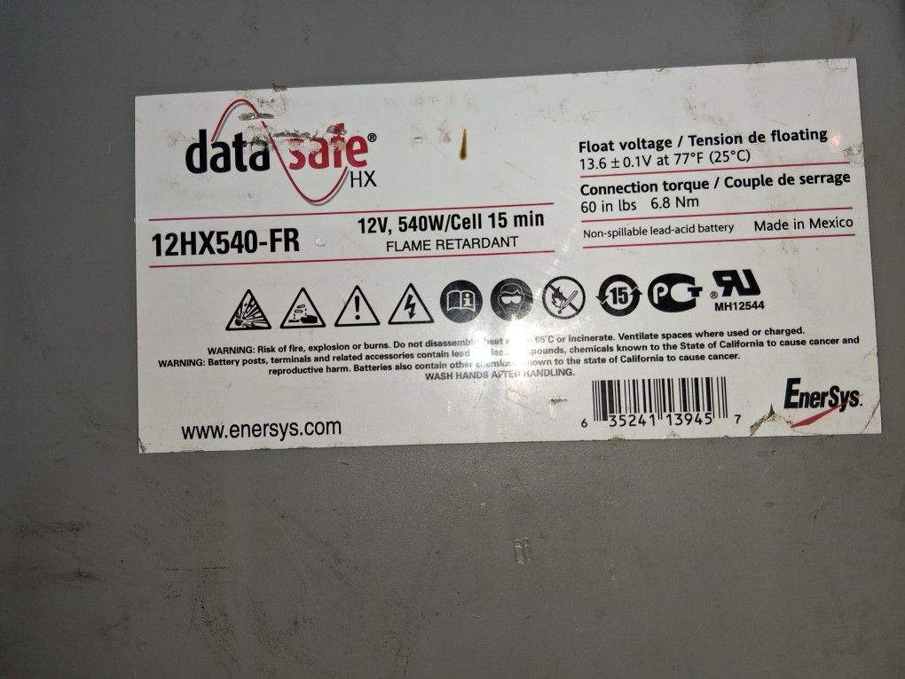 Data Safe / HR . 12V, 540/CELL15 MIN