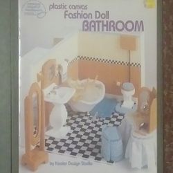 Barbie Plastic Canvas Fashion Doll Bathroom  American Needlework 1991 Kooler Design Studio Booklet Leaflet Vintage Collectible
