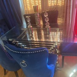 Georgouse New Heavy Duty Dinning Chrome Table With 6 Luxury Suede Chairs