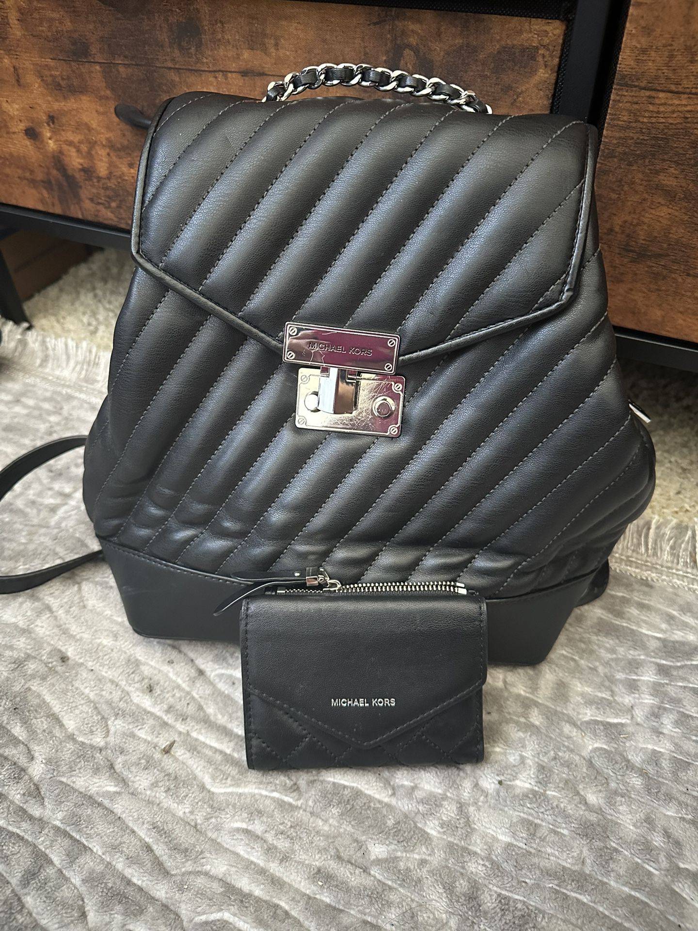 Michael Kors Quilted Black backpack with wallet