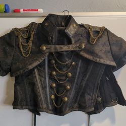 Gothic Steampunk Corset & Jacket Set - Black W/ Brass - Steel Boned, Military