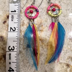 Rainbow Dream Catcher Feathered Earrings